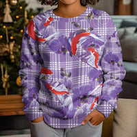 Lavender Palaka Hawaii Aloha Kid Ugly Christmas Sweater Koi Pond Mix Orchids - Polynesian Pride