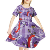 Lavender Palaka Hawaii Aloha Kid Short Sleeve Dress Koi Pond Mix Orchids - Polynesian Pride