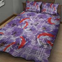 Lavender Palaka Hawaii Aloha Quilt Bed Set Koi Pond Mix Orchids - Polynesian Pride