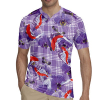 Lavender Palaka Hawaii Aloha Rugby Jersey Koi Pond Mix Orchids - Polynesian Pride