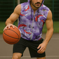 Lavender Palaka Hawaii Aloha Sleeveless Zip Hoodie Koi Pond Mix Orchids - Polynesian Pride