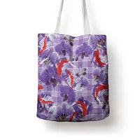 Lavender Palaka Hawaii Aloha Tote Bag Koi Pond Mix Orchids - Polynesian Pride