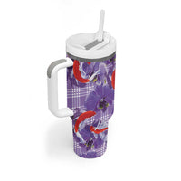 Lavender Palaka Hawaii Aloha Tumbler With Handle Koi Pond Mix Orchids - Polynesian Pride
