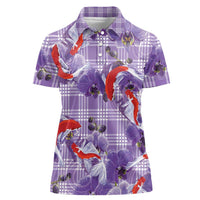 Lavender Palaka Hawaii Aloha Women Polo Shirt Koi Pond Mix Orchids - Polynesian Pride