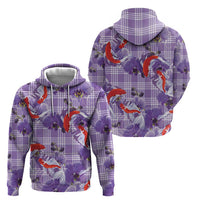 Lavender Palaka Hawaii Aloha Zip Hoodie Koi Pond Mix Orchids - Polynesian Pride