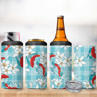 Turquoise Palaka Hawaii Aloha 4 in 1 Can Cooler Tumbler Koi Pond Mix Plumeria - Polynesian Pride