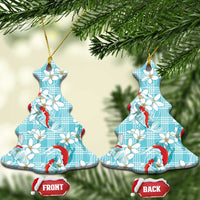 Turquoise Palaka Hawaii Aloha Ceramic Ornament Koi Pond Mix Plumeria - Polynesian Pride