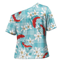 Turquoise Palaka Hawaii Aloha Cross Shoulder Shirt Koi Pond Mix Plumeria - Polynesian Pride