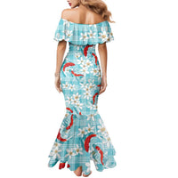 Turquoise Palaka Hawaii Aloha Family Matching Mermaid Dress and Hawaiian Shirt Koi Pond Mix Plumeria - Polynesian Pride