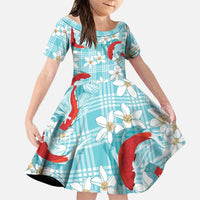 Turquoise Palaka Hawaii Aloha Family Matching Puletasi and Hawaiian Shirt Koi Pond Mix Plumeria - Polynesian Pride