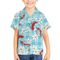 Turquoise Palaka Hawaii Aloha Family Matching Puletasi and Hawaiian Shirt Koi Pond Mix Plumeria - Polynesian Pride