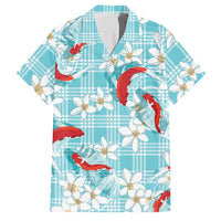 Turquoise Palaka Hawaii Aloha Family Matching Short Sleeve Bodycon Dress and Hawaiian Shirt Koi Pond Mix Plumeria LT7 Dad's Shirt - Short Sleeve Turquoise - Polynesian Pride