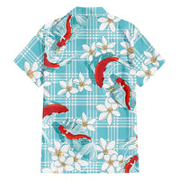 Turquoise Palaka Hawaii Aloha Family Matching Short Sleeve Bodycon Dress and Hawaiian Shirt Koi Pond Mix Plumeria LT7 - Polynesian Pride
