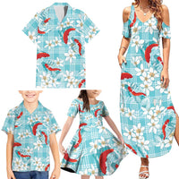 Turquoise Palaka Hawaii Aloha Family Matching Summer Maxi Dress and Hawaiian Shirt Koi Pond Mix Plumeria LT7 - Polynesian Pride