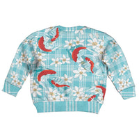 Turquoise Palaka Hawaii Aloha Kid Ugly Christmas Sweater Koi Pond Mix Plumeria - Polynesian Pride