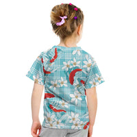 Turquoise Palaka Hawaii Aloha Kid T Shirt Koi Pond Mix Plumeria - Polynesian Pride