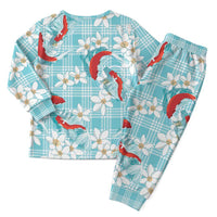 Turquoise Palaka Hawaii Aloha Christmas Pajama Set Koi Pond Mix Plumeria - Polynesian Pride