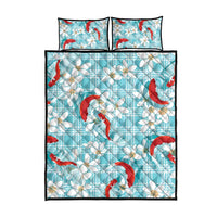 Turquoise Palaka Hawaii Aloha Quilt Bed Set Koi Pond Mix Plumeria - Polynesian Pride