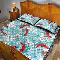 Turquoise Palaka Hawaii Aloha Quilt Bed Set Koi Pond Mix Plumeria - Polynesian Pride