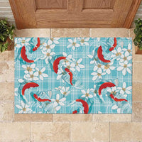 Turquoise Palaka Hawaii Aloha Rubber Doormat Koi Pond Mix Plumeria - Polynesian Pride