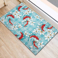 Turquoise Palaka Hawaii Aloha Rubber Doormat Koi Pond Mix Plumeria - Polynesian Pride
