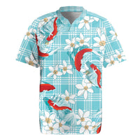 Turquoise Palaka Hawaii Aloha Rugby Jersey Koi Pond Mix Plumeria LT7 Turquoise - Polynesian Pride