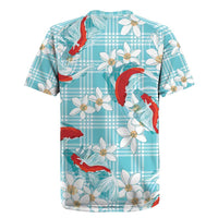 Turquoise Palaka Hawaii Aloha Rugby Jersey Koi Pond Mix Plumeria - Polynesian Pride