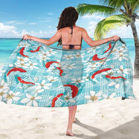 Turquoise Palaka Hawaii Aloha Sarong Koi Pond Mix Plumeria - Polynesian Pride