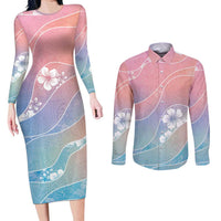 Aloha Hawaii Floral Tapa Couples Matching Long Sleeve Bodycon Dress and Long Sleeve Button Shirt Patchwork Pastel Candy - Polynesian Pride