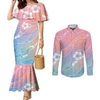 Aloha Hawaii Floral Tapa Couples Matching Mermaid Dress and Long Sleeve Button Shirt Patchwork Pastel Candy - Polynesian Pride