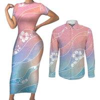 Aloha Hawaii Floral Tapa Couples Matching Short Sleeve Bodycon Dress and Long Sleeve Button Shirt Patchwork Pastel Candy - Polynesian Pride