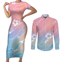 Aloha Hawaii Floral Tapa Couples Matching Short Sleeve Bodycon Dress and Long Sleeve Button Shirt Patchwork Pastel Candy - Polynesian Pride