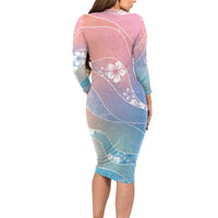 Aloha Hawaii Floral Tapa Long Sleeve Bodycon Dress Patchwork Pastel Candy - Polynesian Pride