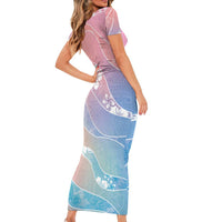 Aloha Hawaii Floral Tapa Short Sleeve Bodycon Dress Patchwork Pastel Candy - Polynesian Pride