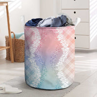 Hawaii Aloha Plumeria Lei Pastel Candy Palaka Laundry Basket - Polynesian Pride