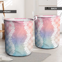 Hawaii Aloha Plumeria Lei Pastel Candy Palaka Laundry Basket - Polynesian Pride