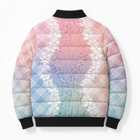 Hawaii Aloha Plumeria Lei Pastel Candy Palaka Bomber Puffer Jacket - Polynesian Pride