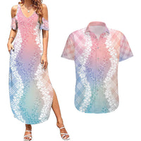 Hawaii Aloha Plumeria Lei Pastel Candy Palaka Couples Matching Summer Maxi Dress and Hawaiian Shirt - Polynesian Pride