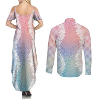 Hawaii Aloha Plumeria Lei Pastel Candy Palaka Couples Matching Summer Maxi Dress and Long Sleeve Button Shirt LT7 - Polynesian Pride