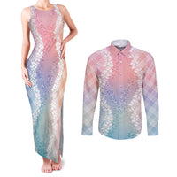 Hawaii Aloha Plumeria Lei Pastel Candy Palaka Couples Matching Tank Maxi Dress and Long Sleeve Button Shirt - Polynesian Pride