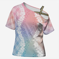 Hawaii Aloha Plumeria Lei Pastel Candy Palaka Cross Shoulder Shirt - Polynesian Pride
