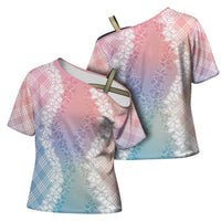 Hawaii Aloha Plumeria Lei Pastel Candy Palaka Cross Shoulder Shirt - Polynesian Pride