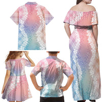 Hawaii Aloha Plumeria Lei Pastel Candy Palaka Family Matching Off Shoulder Maxi Dress and Hawaiian Shirt - Polynesian Pride
