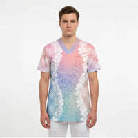 Hawaii Aloha Plumeria Lei Pastel Candy Palaka Scrub Top - Polynesian Pride