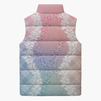 Hawaii Aloha Plumeria Lei Pastel Candy Palaka Sleeveless Puffer Jacket - Polynesian Pride