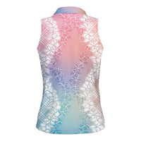 Hawaii Aloha Plumeria Lei Pastel Candy Palaka Women Sleeveless Polo Shirt - Polynesian Pride