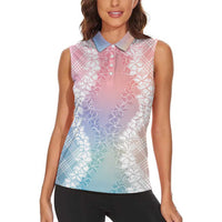 Hawaii Aloha Plumeria Lei Pastel Candy Palaka Women Sleeveless Polo Shirt - Polynesian Pride