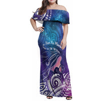 New Zealand Mother's Day Family Matching Off Shoulder Maxi Dress and Hawaiian Shirt Maori Hari Ra Mama LT7 Mom's Dress Galaxy - Polynesian Pride