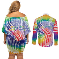 Aloha Pride Rainbow Tie Dye Couples Matching Off Shoulder Short Dress and Long Sleeve Button Shirt Humpback Whale - Love is Love LT7 - Polynesian Pride