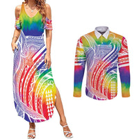Aloha Pride Rainbow Tie Dye Couples Matching Summer Maxi Dress and Long Sleeve Button Shirt Humpback Whale - Love is Love LT7 Colorful - Polynesian Pride